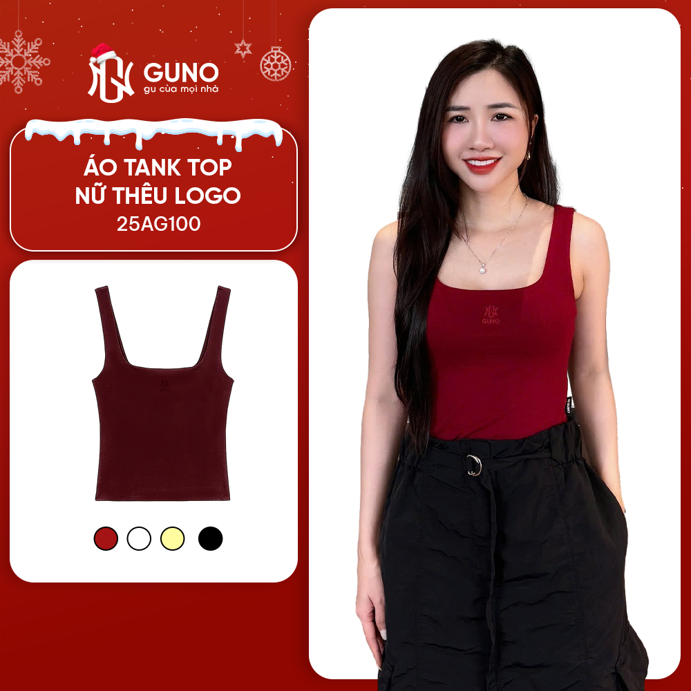  Áo Tank Top Nữ GUNO Hai Dây Cổ Vuông Cotton Cao Cấp Thời Trang Tiện Lợi Dễ Phối Đồ 25AG100 