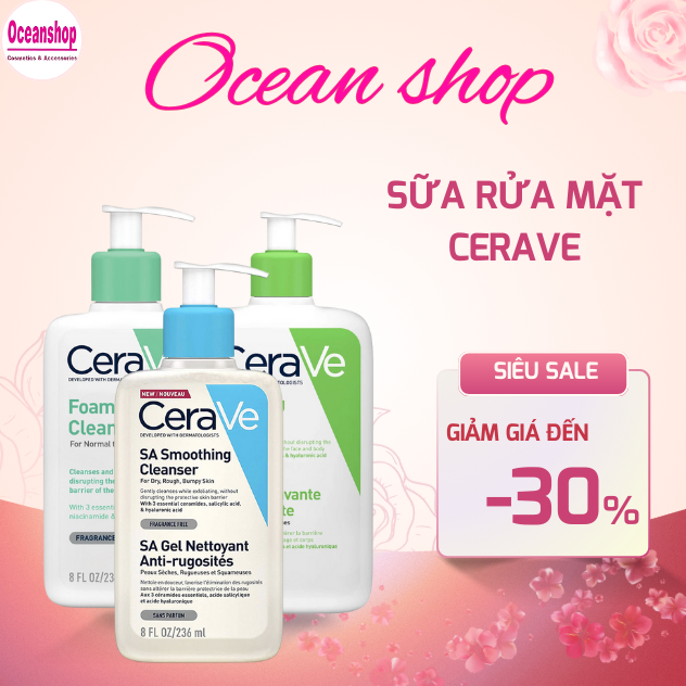 Sữa rửa mặt Cerave 236ml, 473ml cho da dầu, da khô