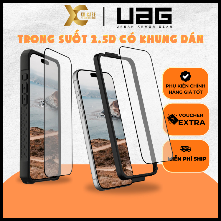 [CHÍNH HÃNG] Cường Lực UAG Trong Suốt 2.5D Có Khung Dán Chính Hãng cho iP 17 Pro/ 17 Pro Max