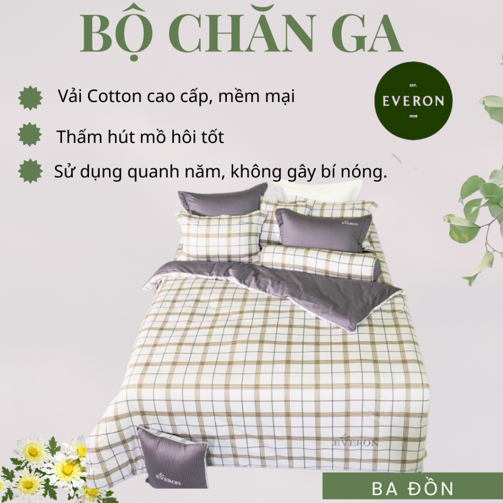 Bộ chăn ga Everon EPC22056 - Vải Cotton Cao Cấp, Mềm Mại, Thoáng Khí, Chính Hãng Everon