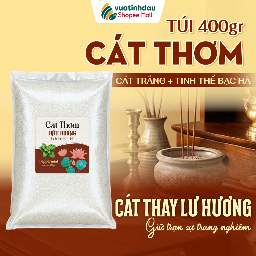 Cát Thơm Bạc Hà Thay Lư Hương VUATINHDAU Túi 400gram - Sạch Sẽ, Thu Hút Tài Lộc