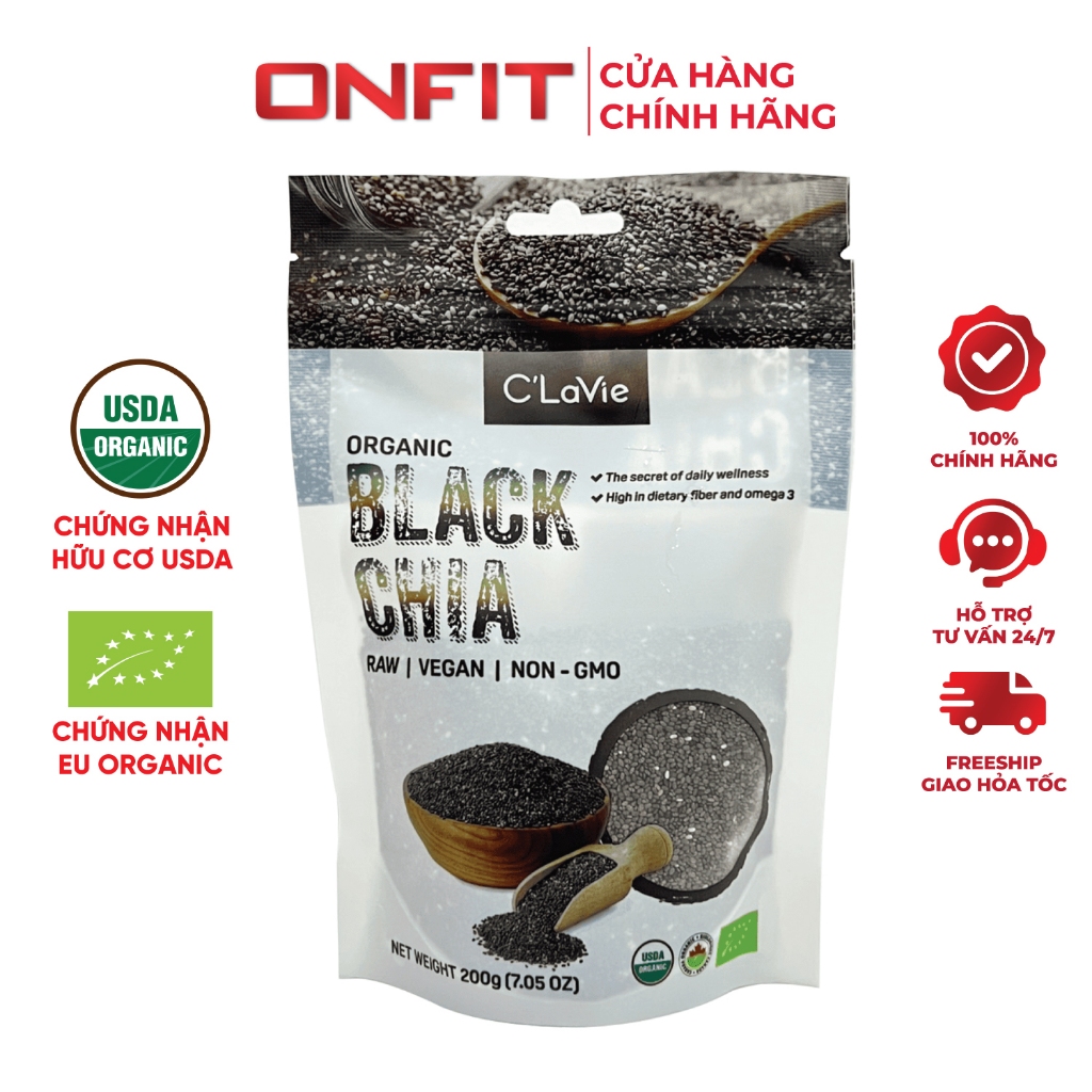 Hạt Chia Hữu Cơ C'Lavie Organic Black Chia (200g) Giảm Cân Giàu Chất Xơ, Không Cholesterol | ONFIT