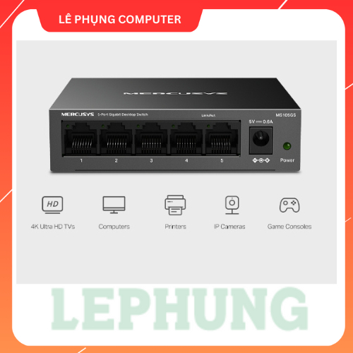 Bộ chia mạng Mercusys MS105GS / MS108GS | cổng 10/100/1000Mbps | Vỏ kim loại Cắm và sử dụng- Bảo hàn