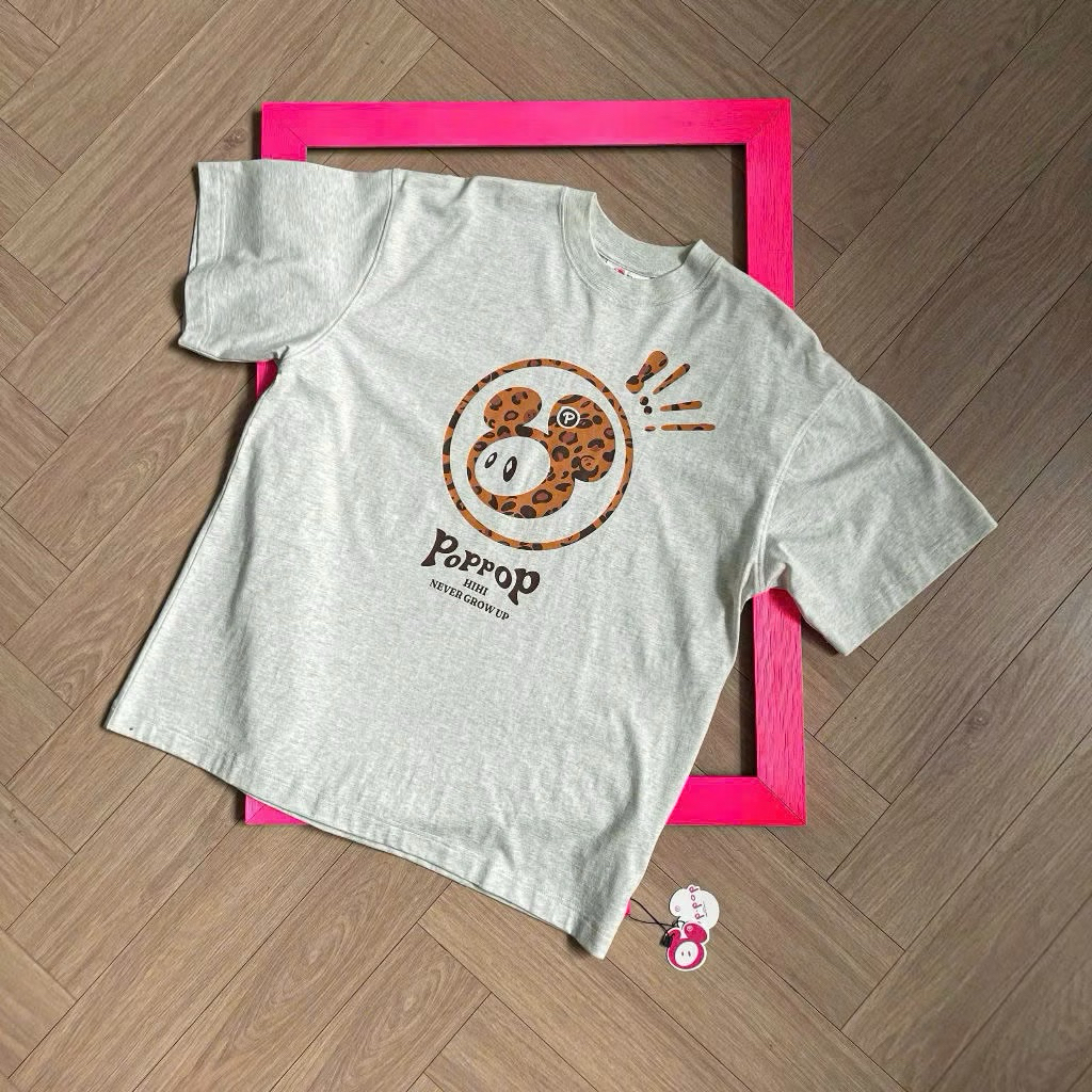 Áo thun POPPOP Mascot BLINDBOX GREY họa tiết da beo  chính hãng tặng kèm túi giấy