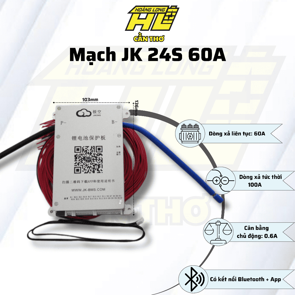 BMS JK 8-24S 60A - Cân Bằng 0.6A, Tích Hợp Bluetooth & App Điều Khiển