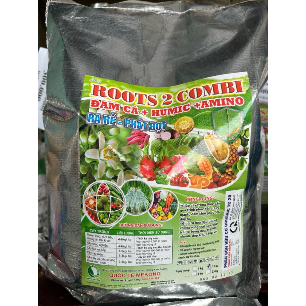 Phân Bón ROOT 2-HUMIC-AMINO ( Ra Rễ, Đẻ Nhánh, Xanh Lá, Dưỡng Trái ) Bao 10kg " Dạng Viên "
