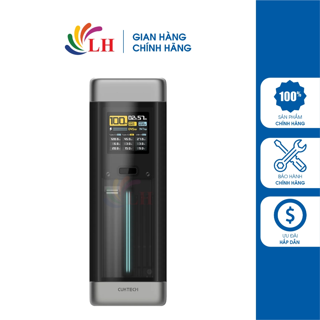 Sạc dự phòng Cuktech 20 Power Bank 1USB 2Type-C 210W 25000mAh P23 - Hàng chính hãng