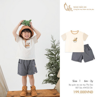  M&B  6M-3Y  Bộ quần áo cộc tay Thỏ Sóc đáng yêu mềm mại thoáng mát thời trang dành cho bé trai 7.4kg-15kg BST Sóc Nâu 