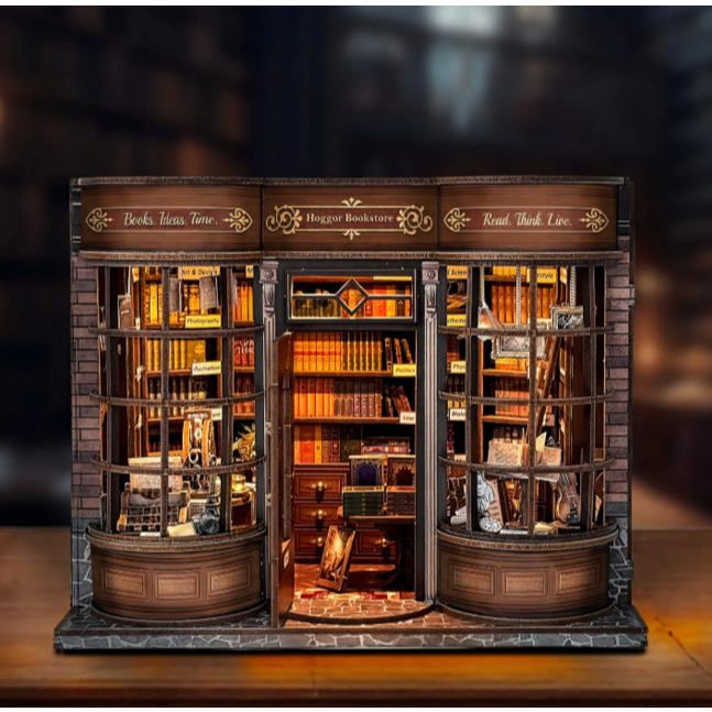Mô hình lắp ráp "Hoggor Bookstore" làm bằng gỗ | Led cảm ứng