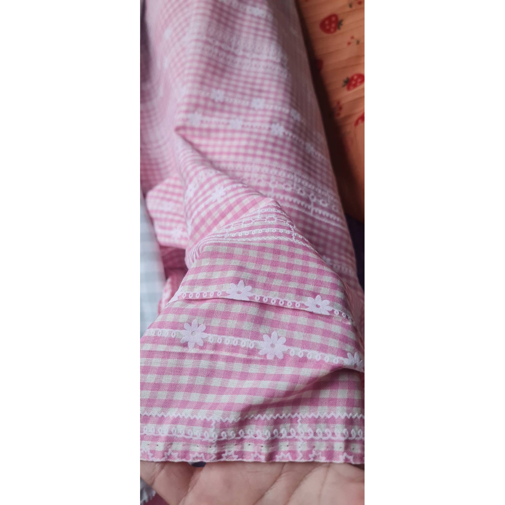 vải kate hoa caro hồng/ vải caro nhí