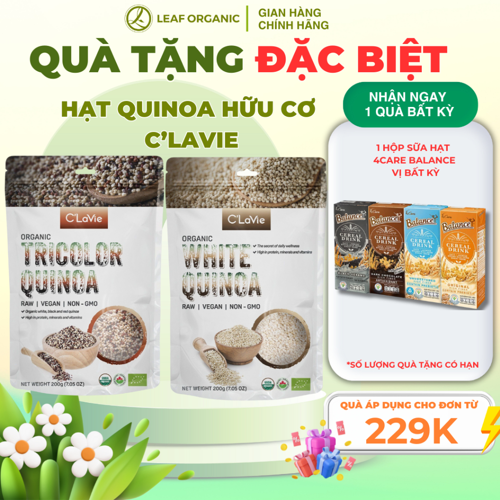 Hạt diêm mạch quinoa 3 màu, quinoa trắng hữu cơ C'LaVie 200g