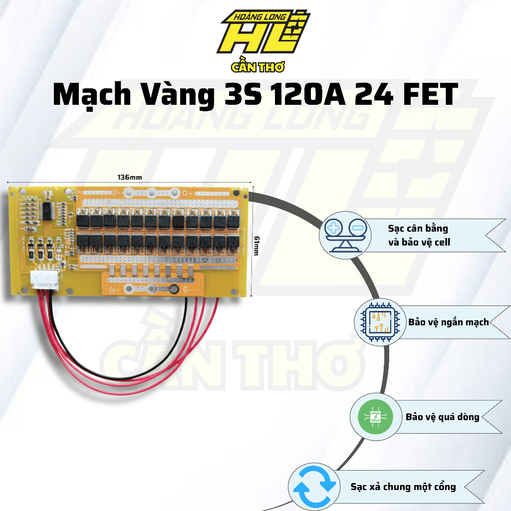Mạch Vàng BMS 3S 120A 24FET - Sạc Xả Chung