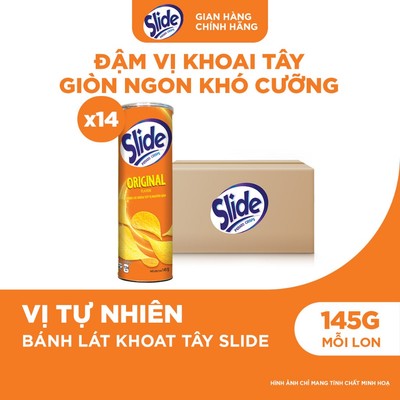 [Video VC 20%] Thùng 14 Lon Bánh Lát Snack Khoai Tây Slide Vị Vị Tự Nhiên 145g