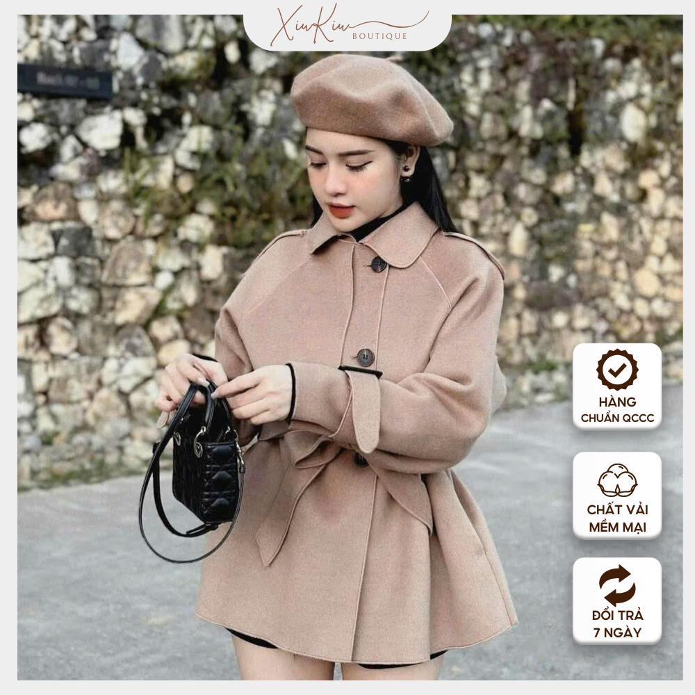 [HÀNG CHUẨN QCCC] Áo Khoác Dạ Nữ Dáng Lỡ Kèm Đai Sang Trọng Áo Trend Coat XiuKiu Boutique
