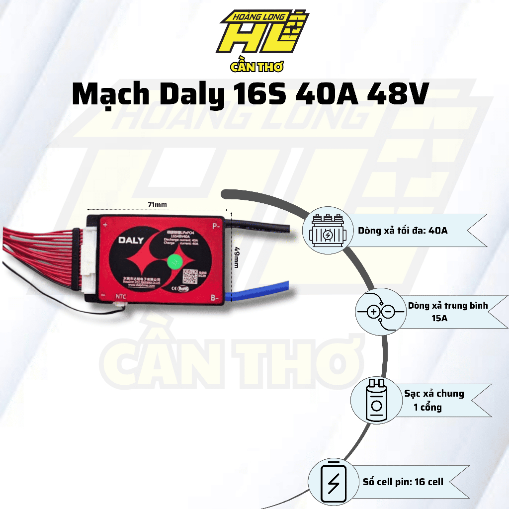 BMS DALY 48V 16S 40A Cho 3.2V - Sạc Xả Chung, Có Cảm Biến Nhiệt