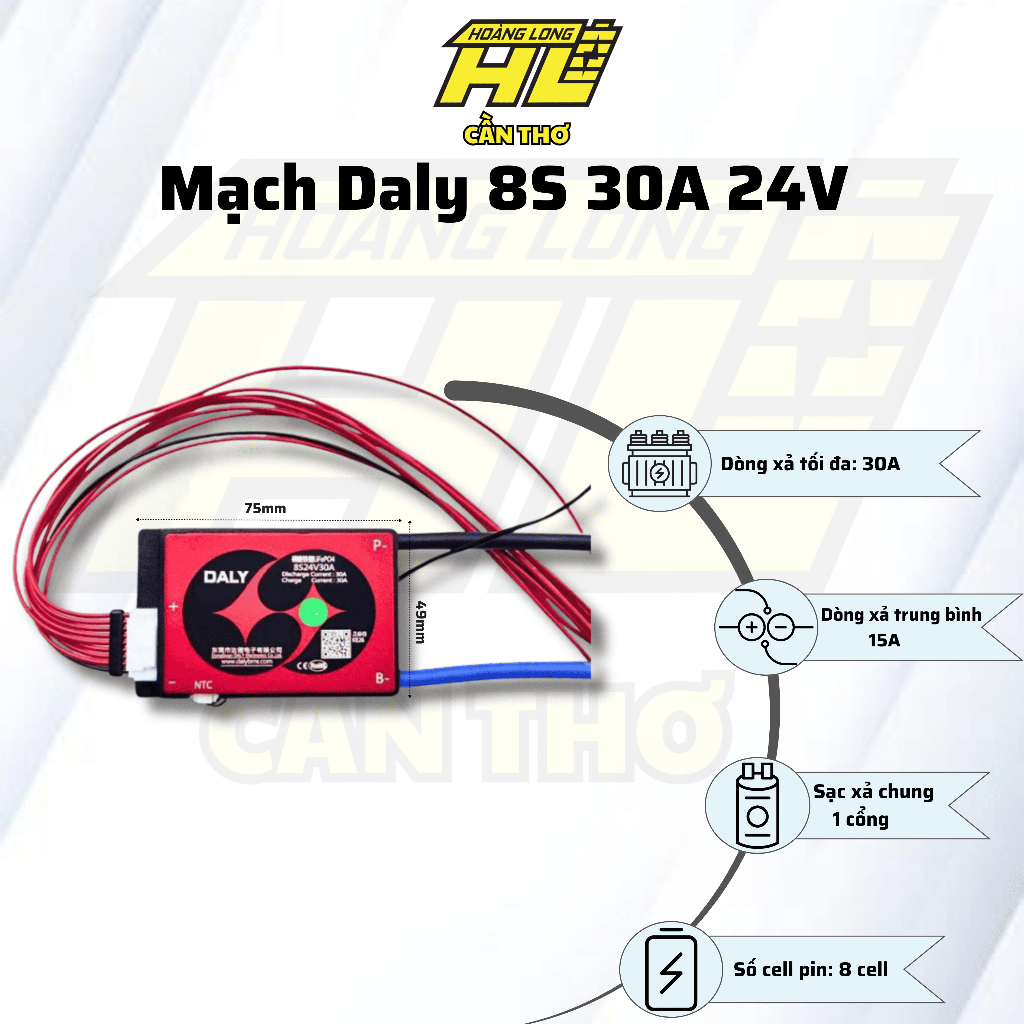 BMS DALY 24V 8S 30A Cho 3.2V - Chính Hãng, Sạc Xả Chung