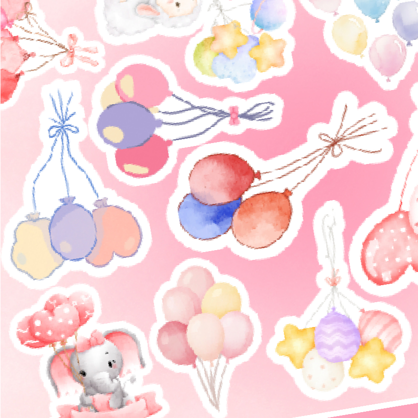 50 cái sticker Balloon hồng màu nước Watercolor Hình vẽ bóng bay ngọt ngào dán trang trí, quà tặng