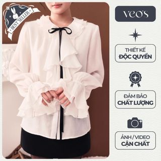  Áo Sơ Mi Cổ Bèo Cách Điệu Tay Bồng Dáng Suông Chất Chiffon Màu Trắng Tiểu Thư Thanh Lịch - Olie Shirt 