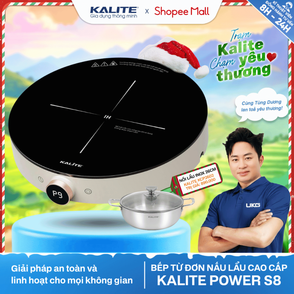 Bếp từ đơn bếp lẩu Kalite Power S8 2000W | Mặt Kính Pha Lê Chịu Nhiệt Cao, Tản Nhiệt Tốt Chín Đều