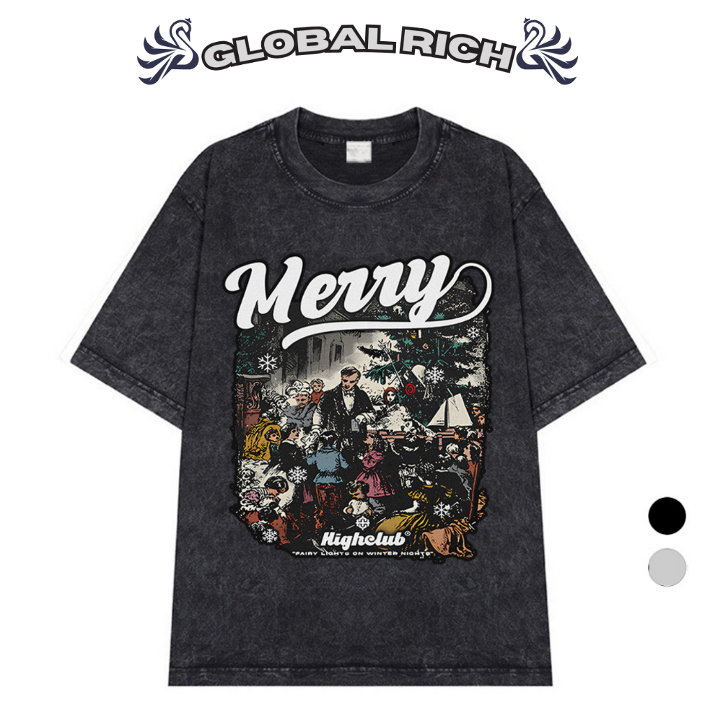Áo Thun Wash Global Rich Premium Tee Merry Christmas Vintage Art