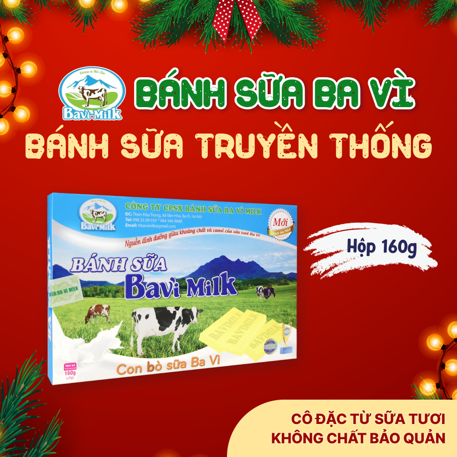 Bánh Sữa Ba Vì Hộp 160g Truyền Thống - Nguyên Chất Vị Xưa Bavimilk