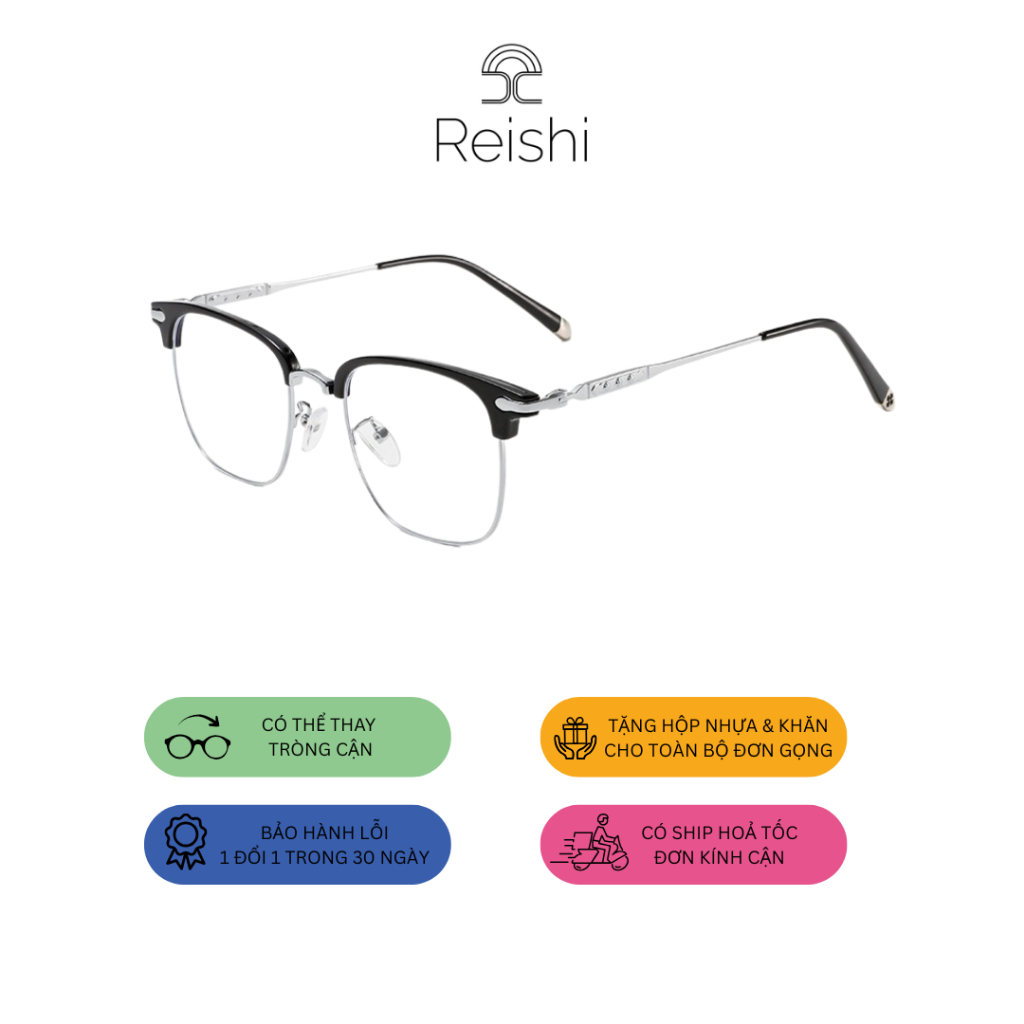 Kính mắt kim loại nửa gọng cho nam chống ánh sáng xanh REISHI 31136