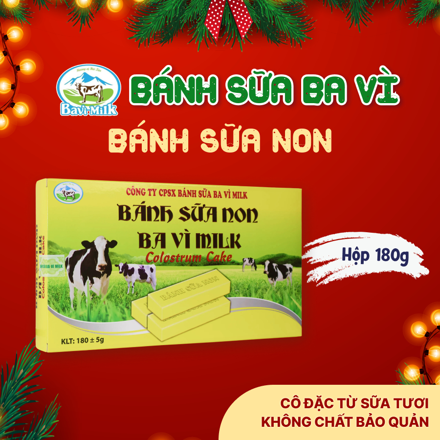 Bánh Sữa Ba Vì Hộp 180g - Ít Ngọt Sữa Non Nguyên Chất Bavimilk
