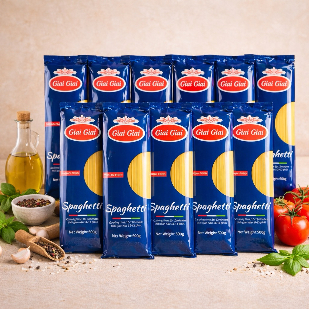 Giòn dai｜GiaiGiai Spaghetti Mì Ý Combo 10 Gói 5Kg｜Không phẩm màu｜Không chất bảo quả｜Chứng nhận Halal
