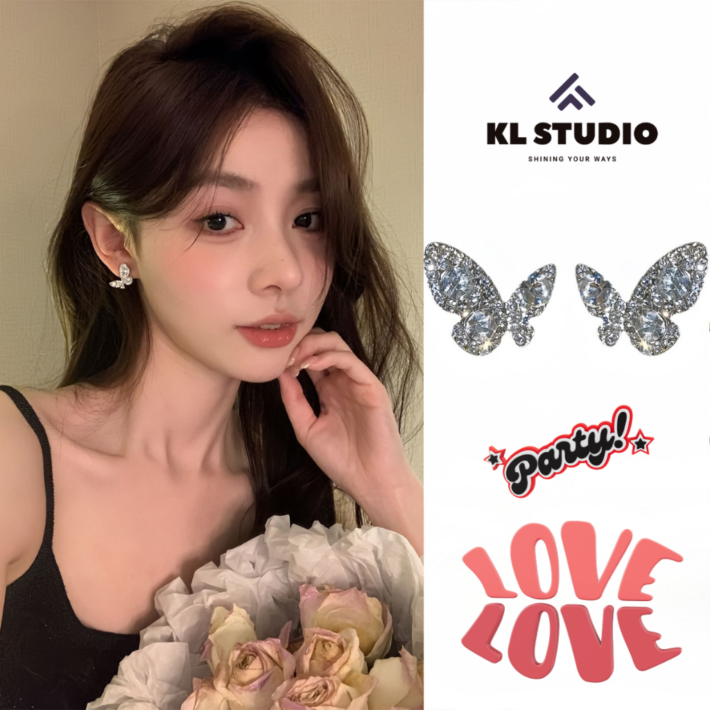 Bông tai hồ điệp đính đá KL.STUDIO - E366