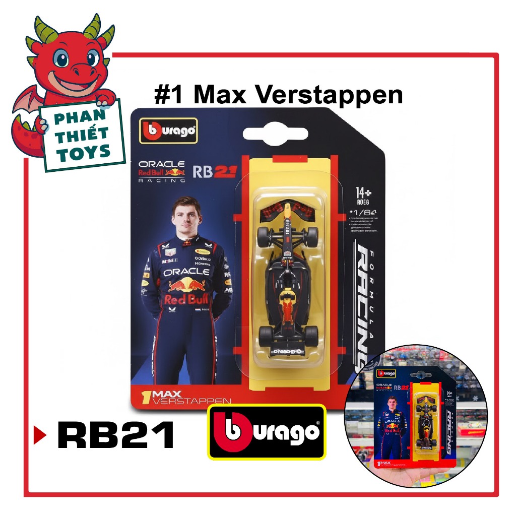 Mô hình xe đua F1 2025 Oracle Red Bull Racing RB21 Bahrain GP tỉ lệ 1:64 Bburago bản card