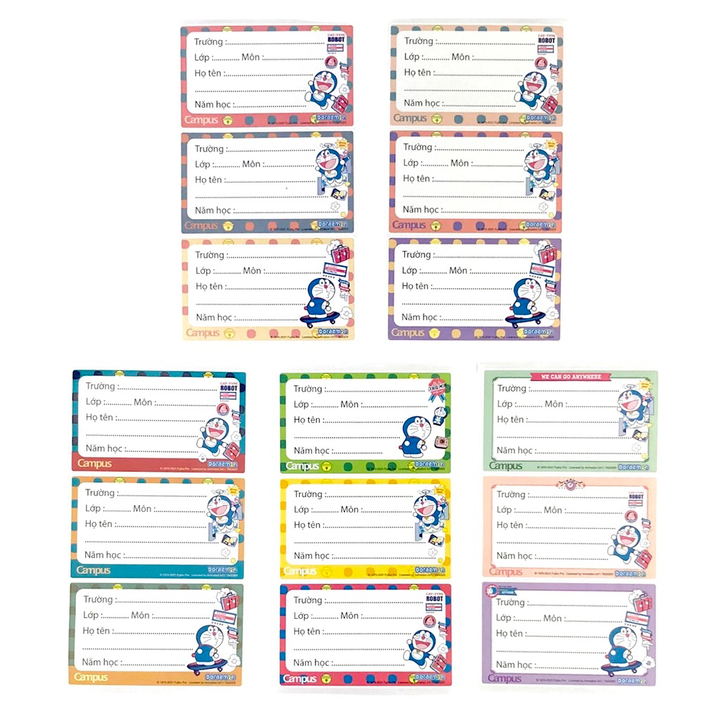 Combo 2/3 tập Nhãn vở Campus Doraemon (15 chiếc/tập)