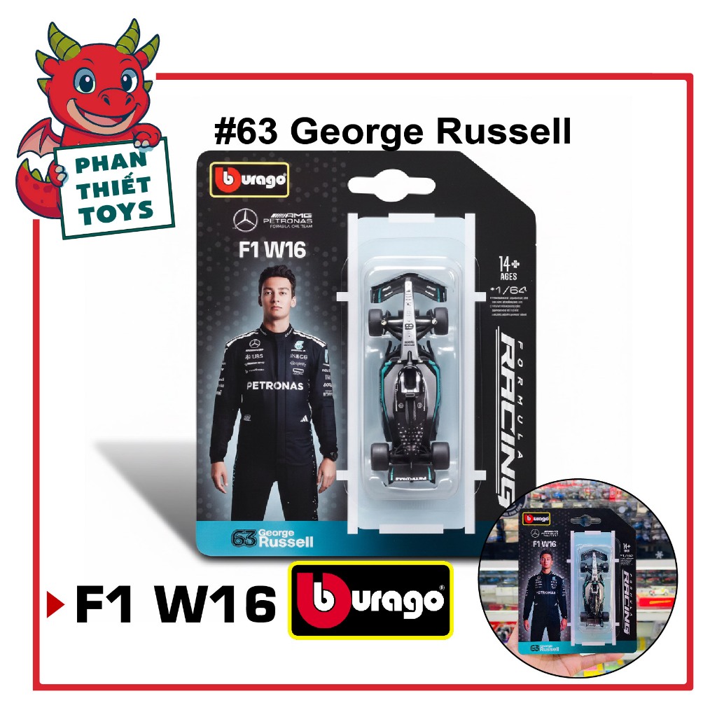 Mô hình xe đua F1 2025 Mercedes-AMG Petronas F1 Team W16 Australia GP #63 George Russell tỉ lệ 1:64 