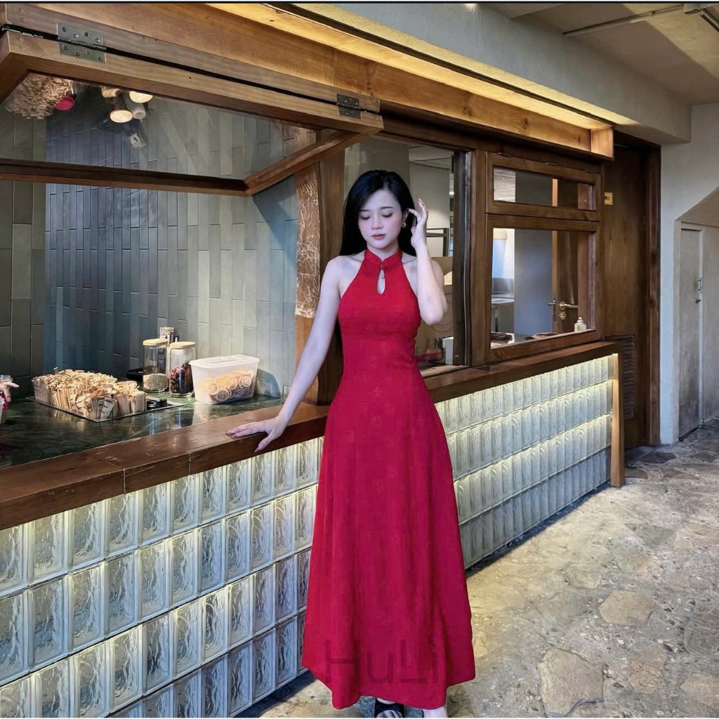 [FREESHIP + HỎA TỐC] Đầm yếm cổ tàu hở lưng dáng dài tiểu thư_Henli dress_AMORA HOUSE