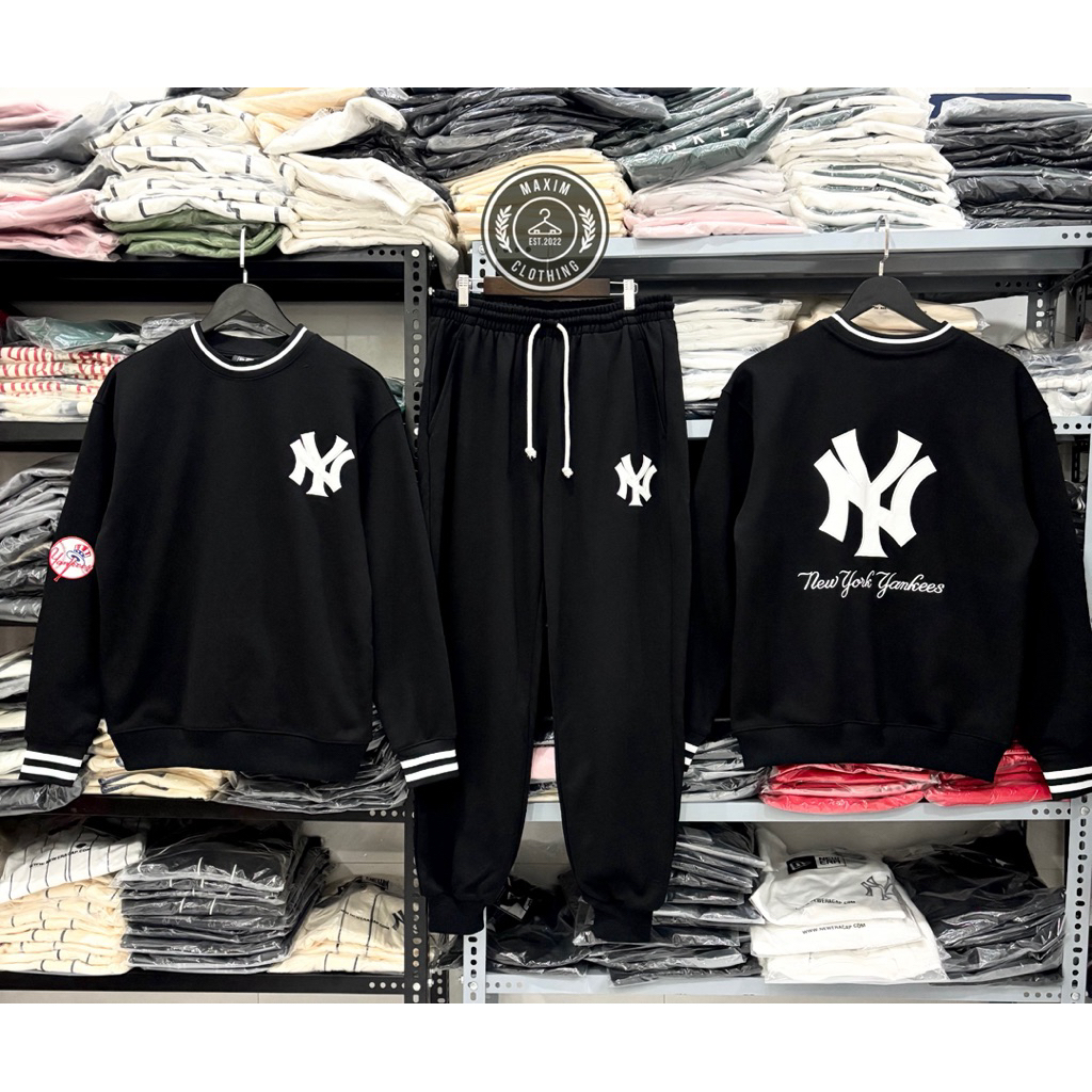 Set Quần Áo Nỉ Da Cá Logo NY Thêu Chỉ