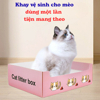 Hộp đựng cát vệ sinh cho mèo bằng giấy cứng gấp gọn dùng 1 lần, khay đựng cát vệ sinh cho mèo gấp gọn khi đi ra ngoài