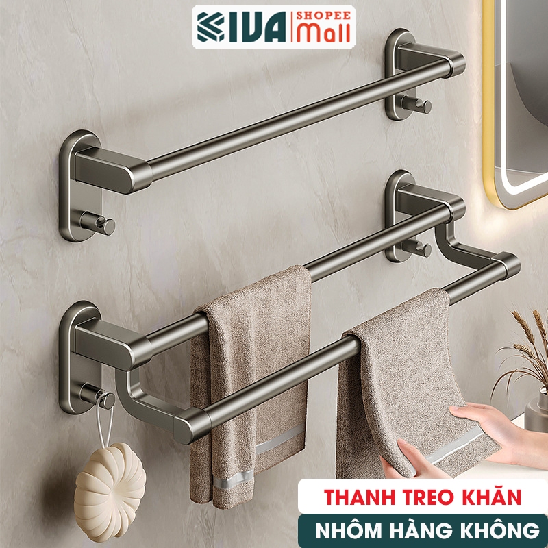 Thanh treo khăn, kệ để khăn KIVA, chất liệu nhôm hàng không cao cấp, lắp đặt dán tường.