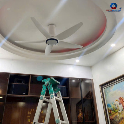 Quạt Trần Đèn Trang trí phòng khách phòng ngủ sải cánh 1.45m kháng Sét 6000V Cánh ABS cao cấp