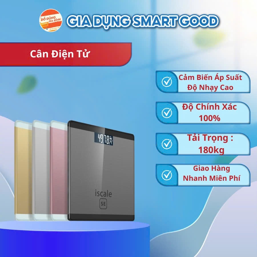 Cân sức khỏe điện tử chính hãng iScale SE 150kg màn hình LCD rõ nét kính cường lực cao cấp thiết kế gọn nhẹ