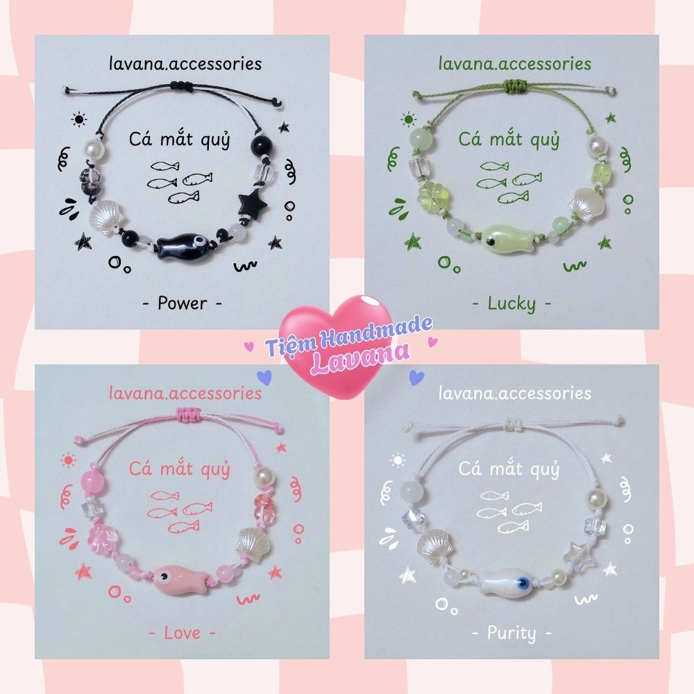 Vòng Tay Dây Sáp Handmade Mắt Quỷ Phối Cá Gốm - Evil Eye Mix Evil Eye Fish, Vòng Tay Nhóm Bạn