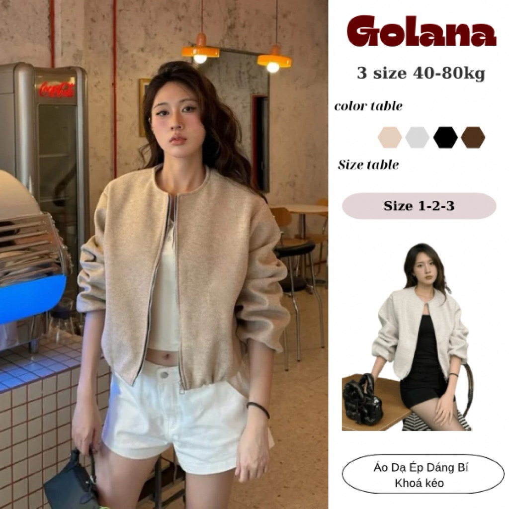 Áo Khoác Dạ Bomber Nữ Dáng Ngắn Basic Khóa Kéo Thời Trang Hàn Quốc Cao Cấp Mùa Thu Đông Golana-Tranc