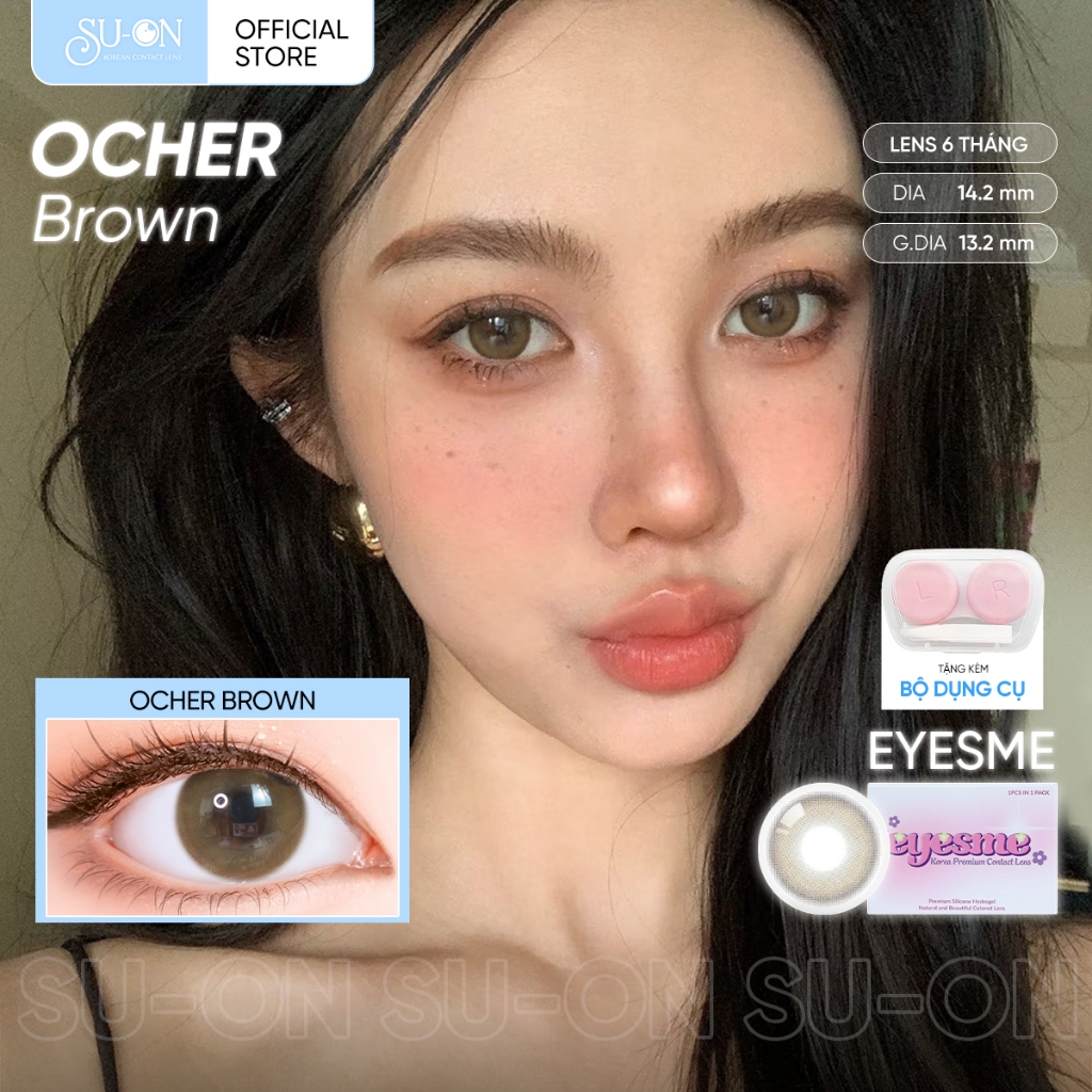 Kính Áp Tròng EYESME Ocher Màu Nâu Caramel Tây Nhẹ Tự Nhiên 6 Tháng Cận Chính Hãng Độ Ẩm Cao Chất Li