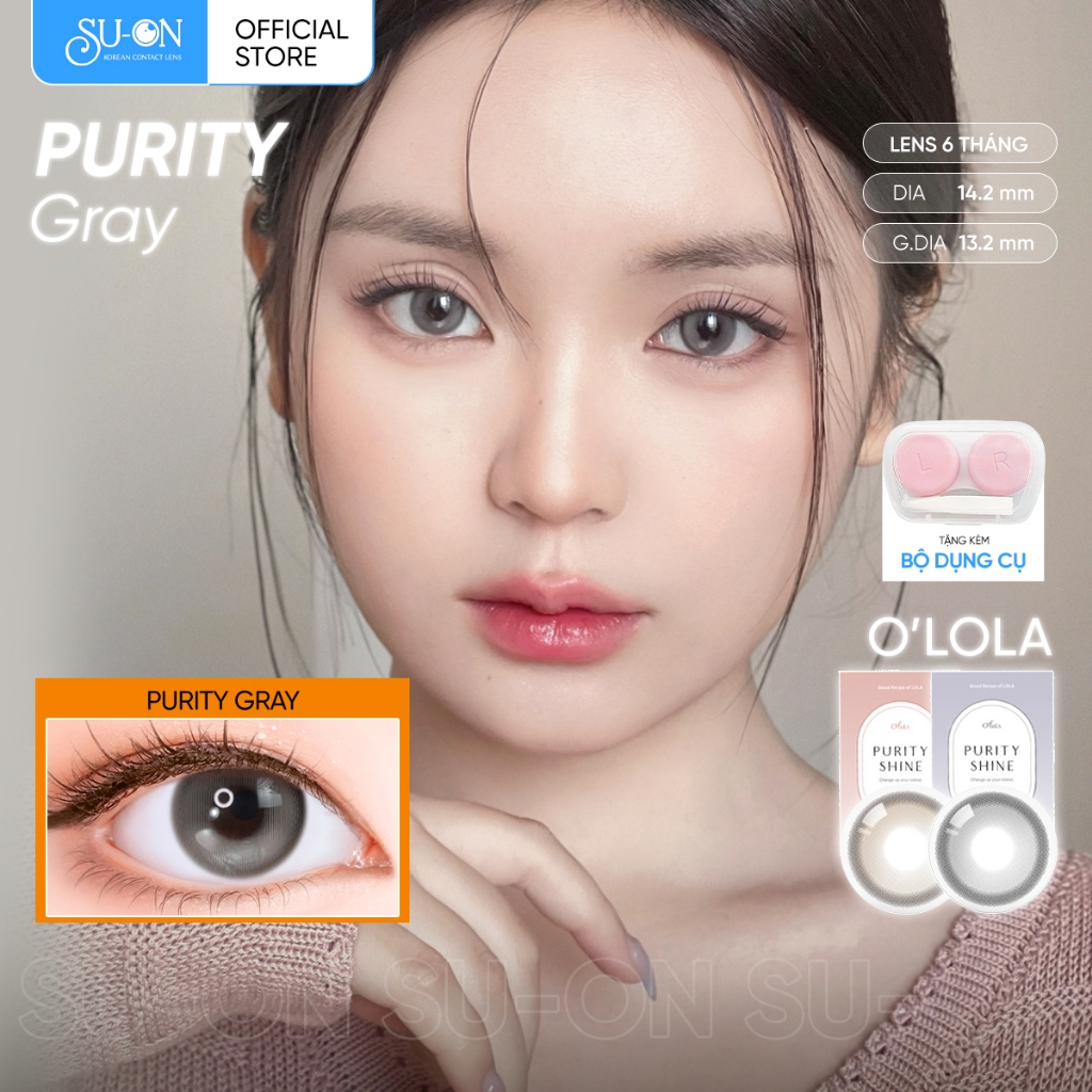Lens xám tây PURITY SHINE GRAY/BROWN chính hãng OLOLA | 6 tháng | Kính áp tròng cận SUONLENS