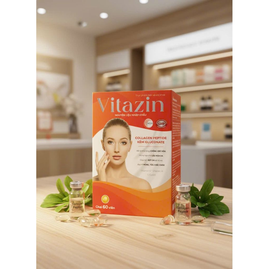 Viên uống Collagen + Vitamin E + L- Cystine VITAZIN giúp đẹp da mờ thâm nám hộp 60viên.