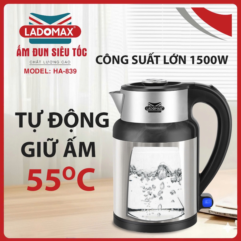Âm Đun siêu tốc tự động giữ ấm Ladomax HA-839 thân ấm 2 lớp inox giữ nhiệt tự giữ ấm 55 độ C | BigBuy360 - bigbuy360.vn