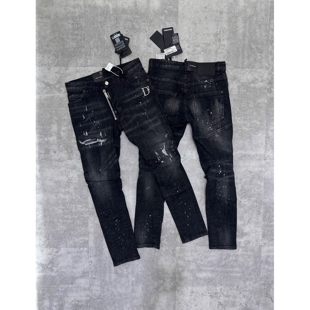 Quần jean nam DS, Q xám đậm fom biker logo D2 hàng Quảng Châu