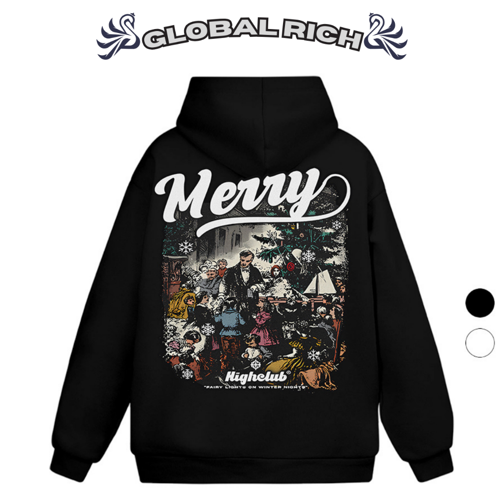 Áo Hoodie Global Rich Premium Nỉ Merry Christmas Vintage Art