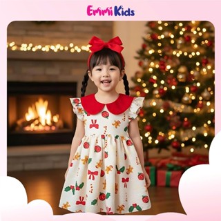  Váy cho bé gái Noel dễ thương EMMiKIDS B78 Đầm trẻ em tay cánh tiên 1 lớp Chất đủi cotton in sắc sảo  10-34kg  