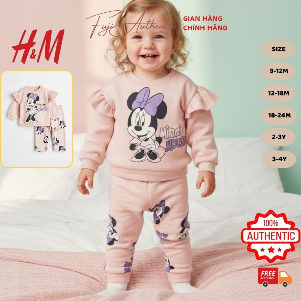 [7-19kg] Bộ quần áo bé gái bé gái đồ bộ mùa đông nỉ lót bông Minnie hồng cho bé 6 tháng đến 4 tuổi