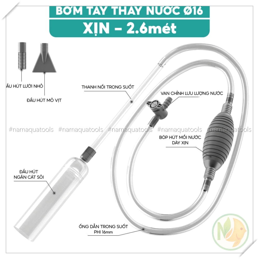 Bộ Bơm Tay Hút Đáy F16 Size Lớn – Dụng Cụ Thay Nước Bể Cá, Thuỷ Sinh