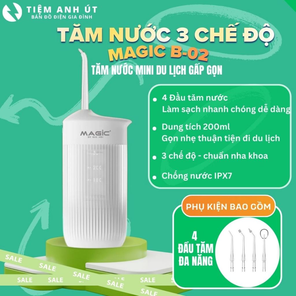 Tăm nước cầm tay Brushie Super Sonic, Flossie tăm nước du lịch phiên bản mới 2025